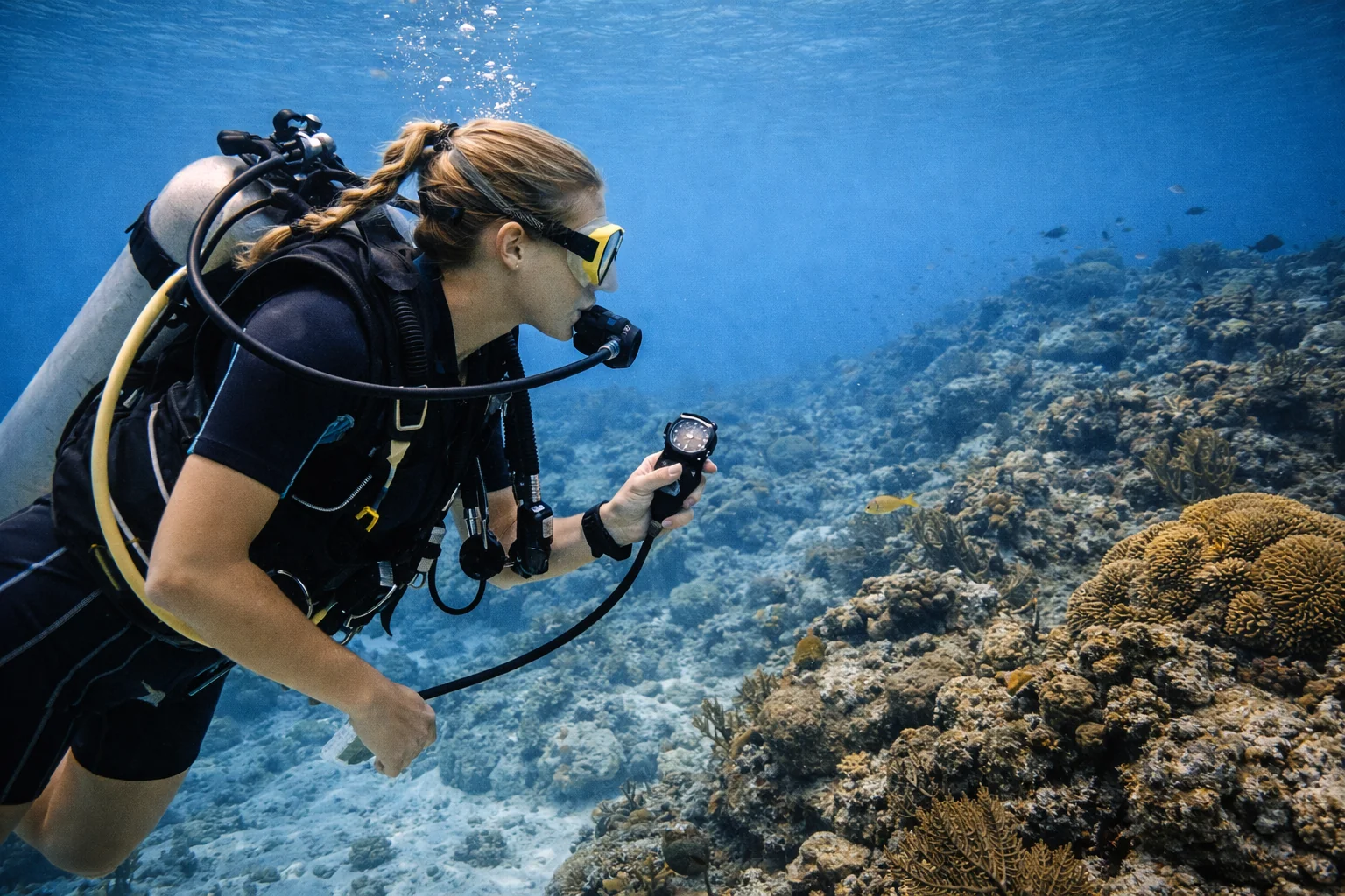 Certified diver practicing skills with professional guidance