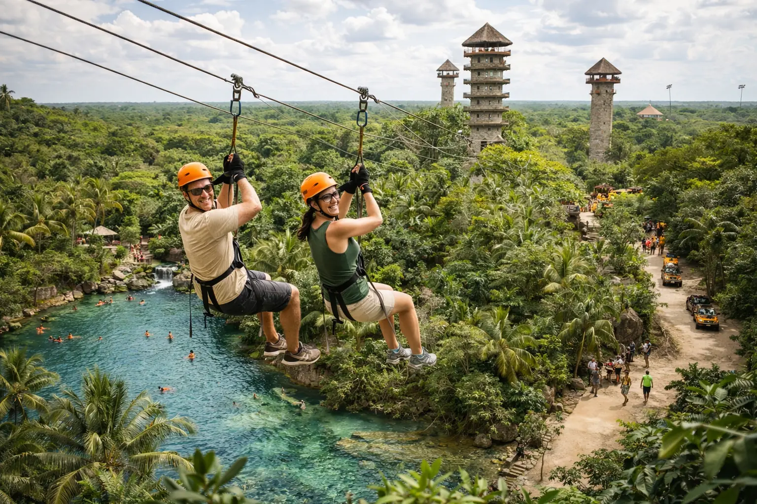 Structured adventure park day in a tropical Riviera Maya setting
