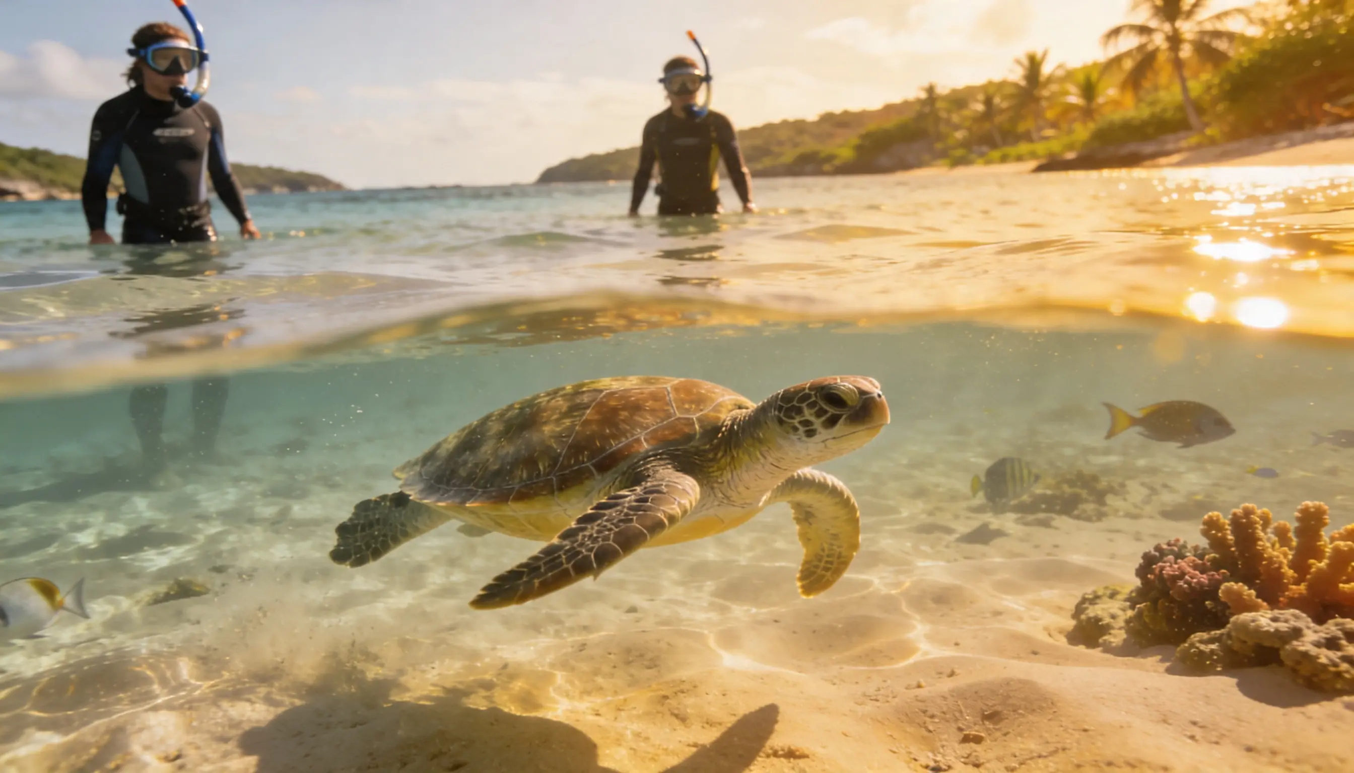 Akumal turtle snorkeling tour in calm shallow Caribbean water