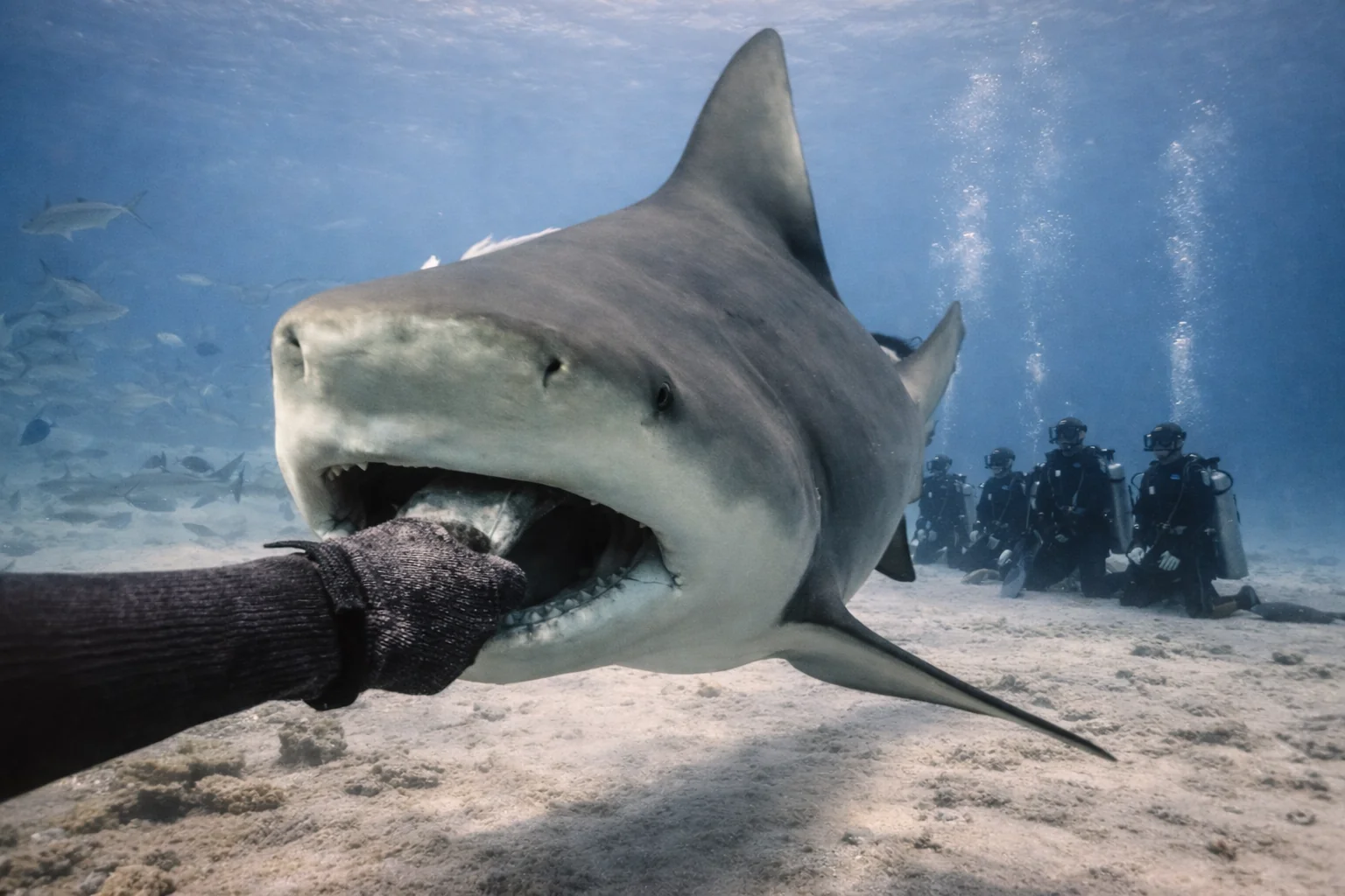 Memorable bull shark dive scene in Playa del Carmen