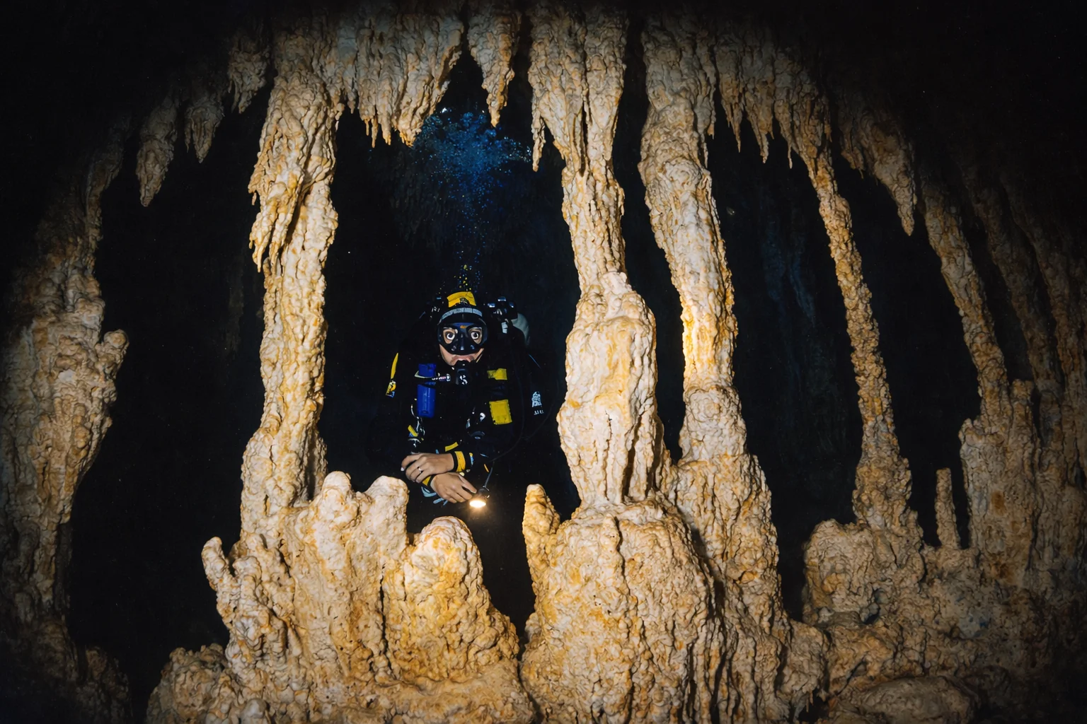 An inspiring cenote diving scene in the Riviera Maya