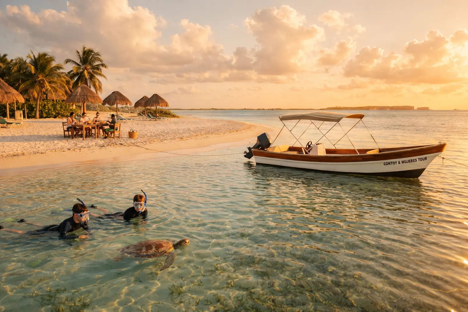 Contoy Island and Isla Mujeres snorkeling day with turquoise water and beach lunch