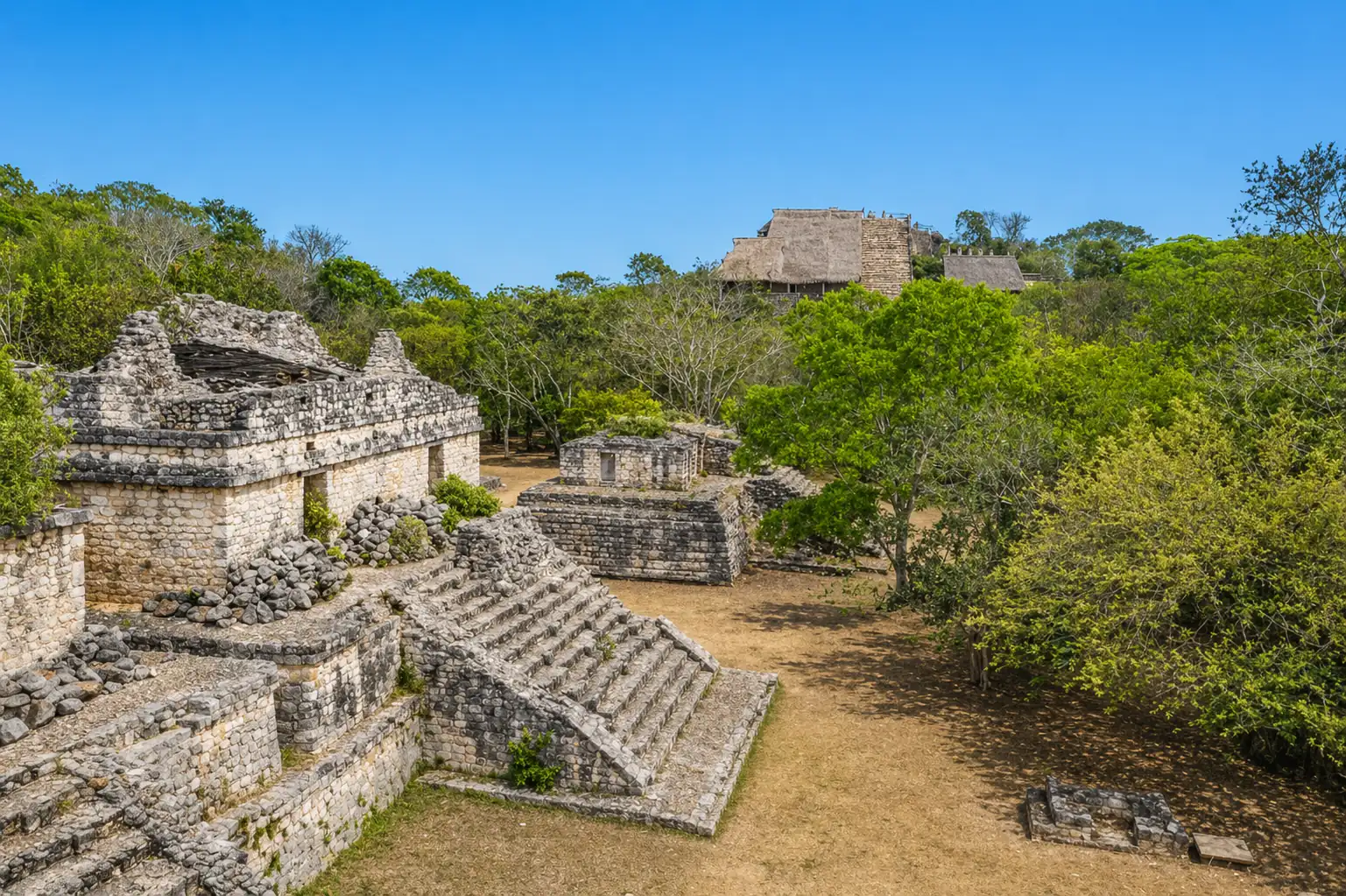 Ek Balam ruins and cenote tour atmosphere in the Yucatan jungle