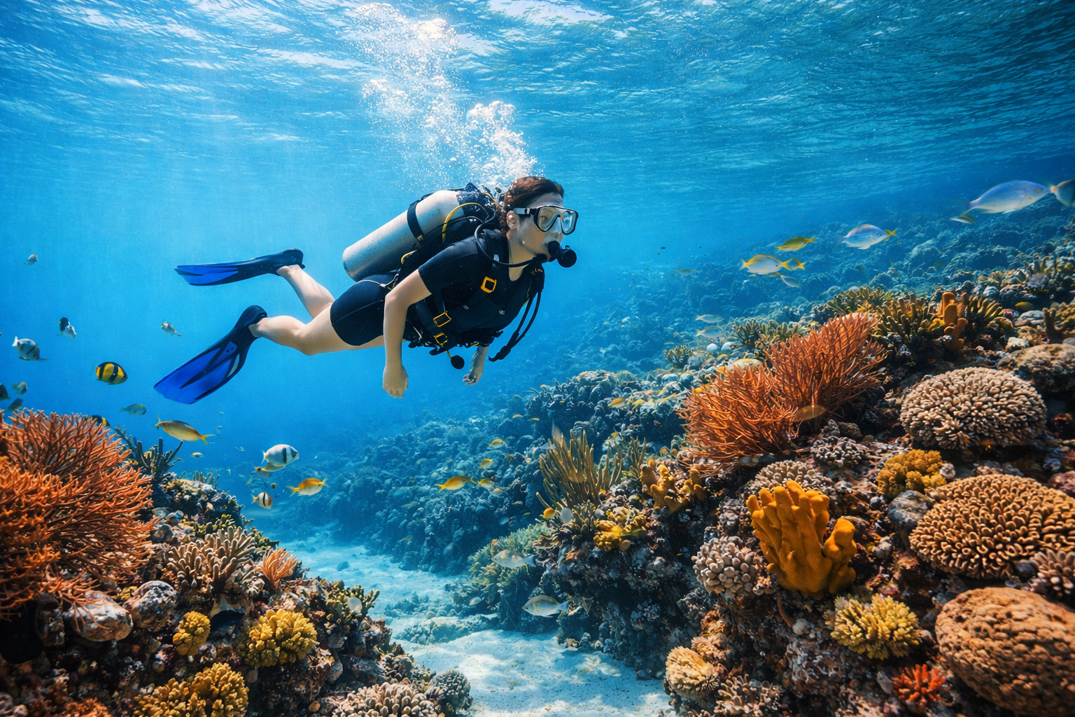 Scuba diver in clear Riviera Maya water