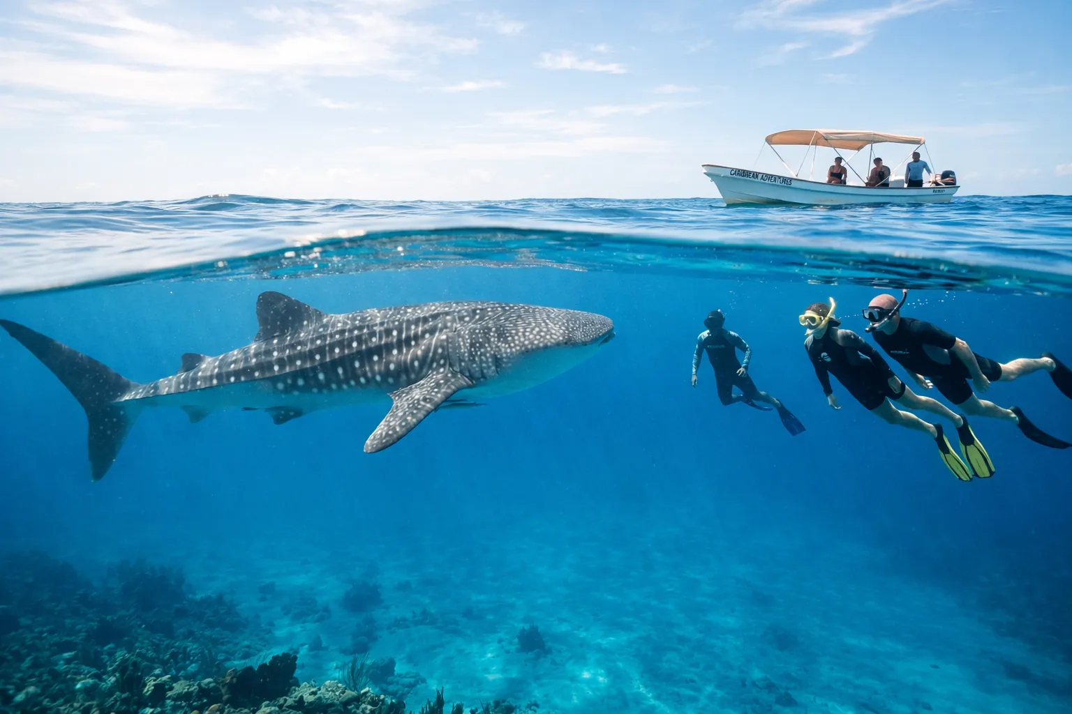 Whale shark experience in the Caribbean Sea near Playa del Carmen