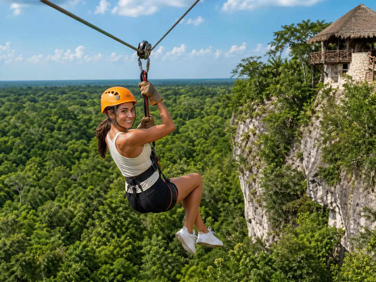 Zip-line adventure park experience above Riviera Maya jungle