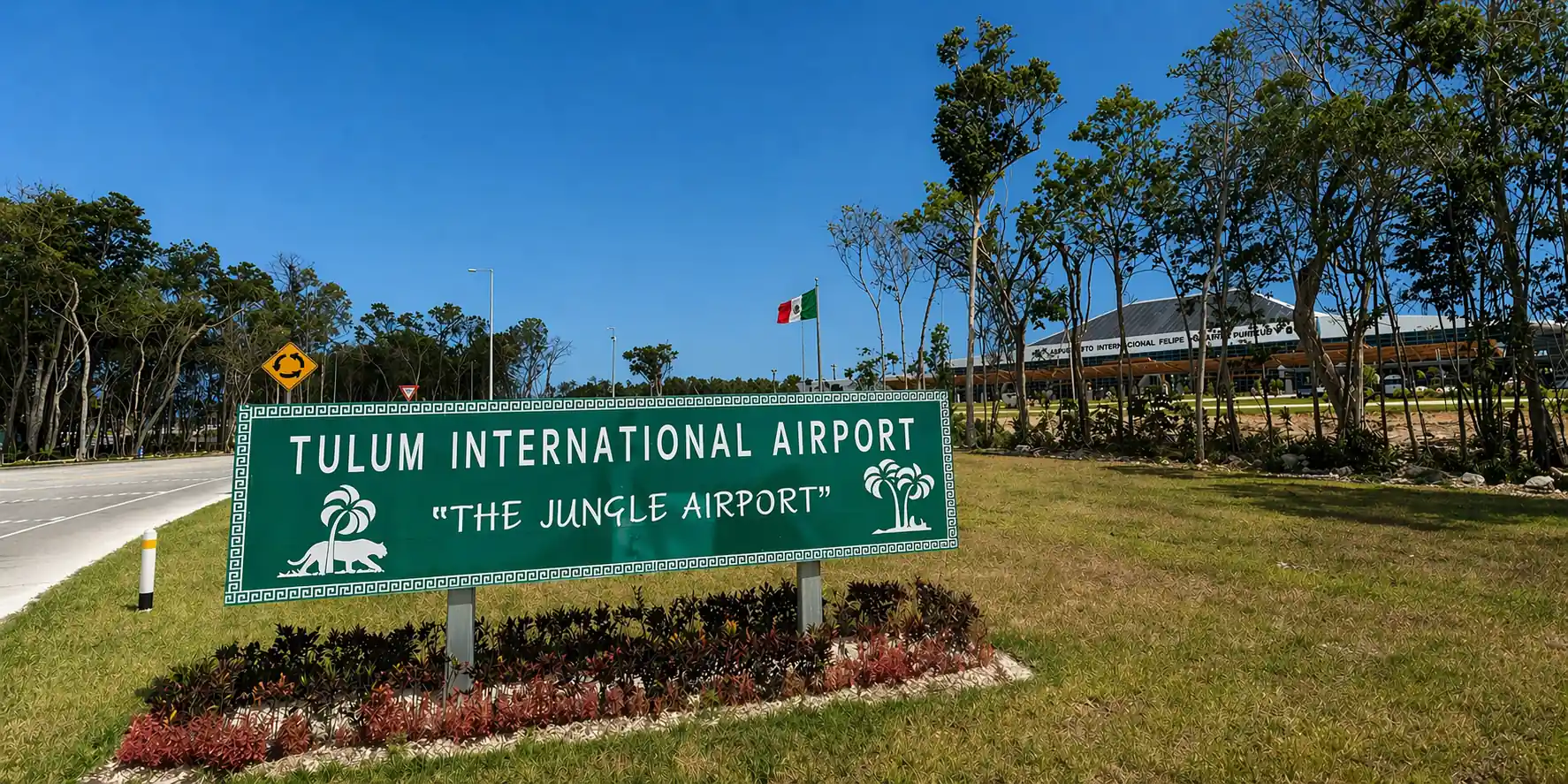 Tulum Airport sign outside the terminal