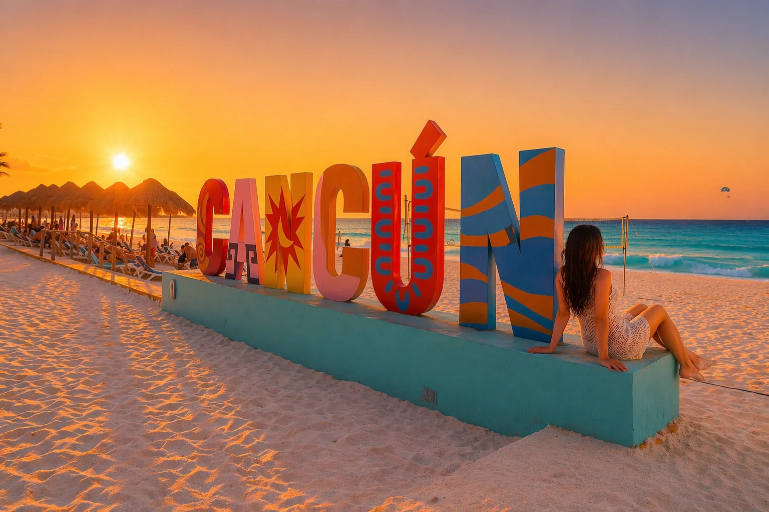 Cancun coastline and resort skyline near the Caribbean beach