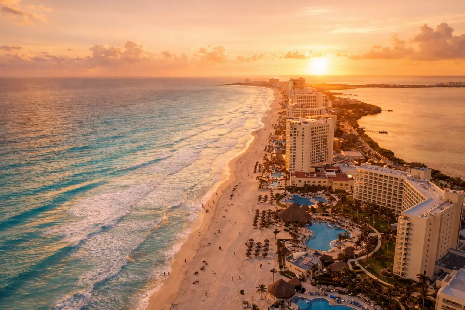 Cancun hotel-zone coastline with beach and resort energy