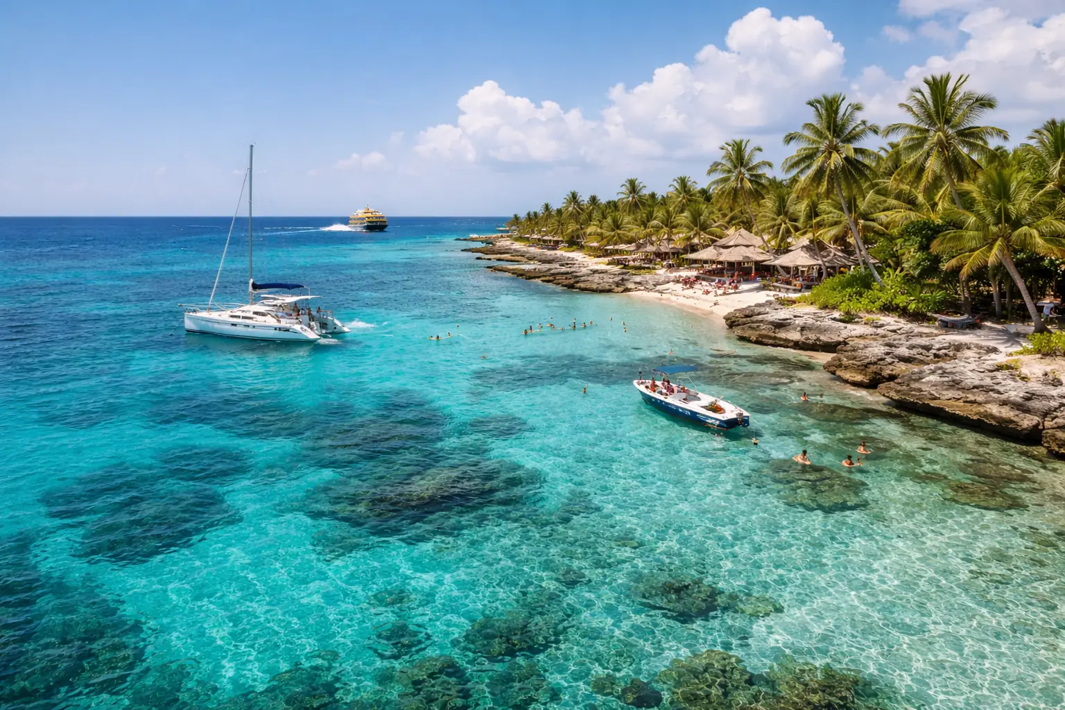 Cozumel island shoreline with clear Caribbean water