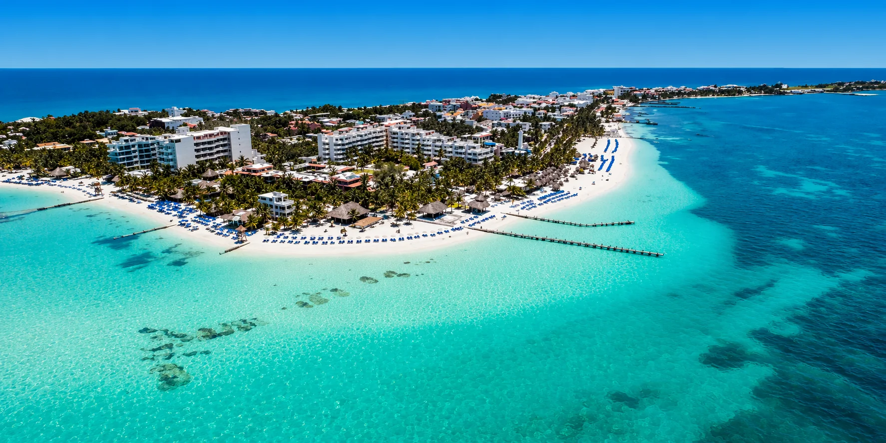 Isla Mujeres island coastline and calm Caribbean setting