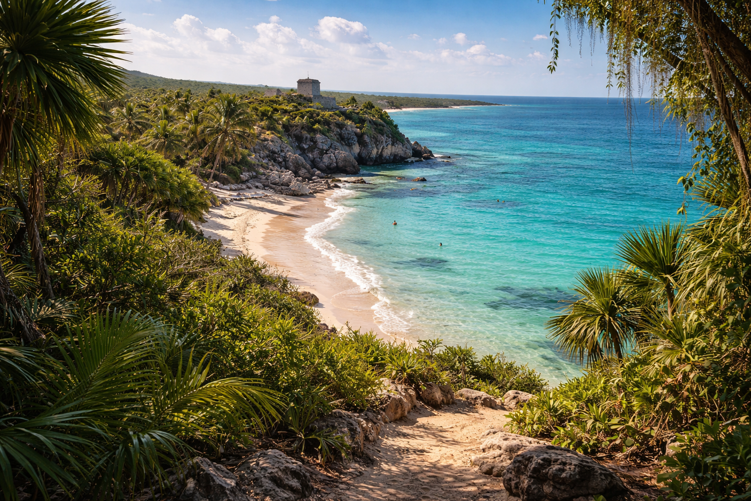 Riviera Maya coastline and tropical landscape