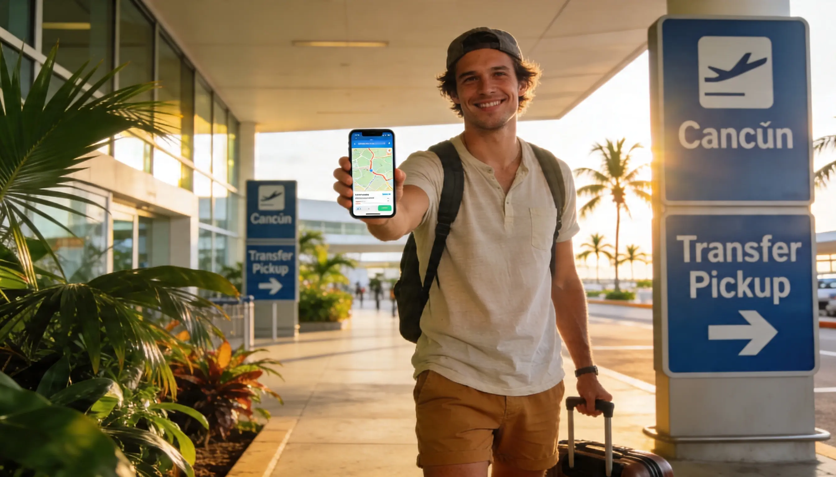 Using a phone for directions and travel details in the Riviera Maya