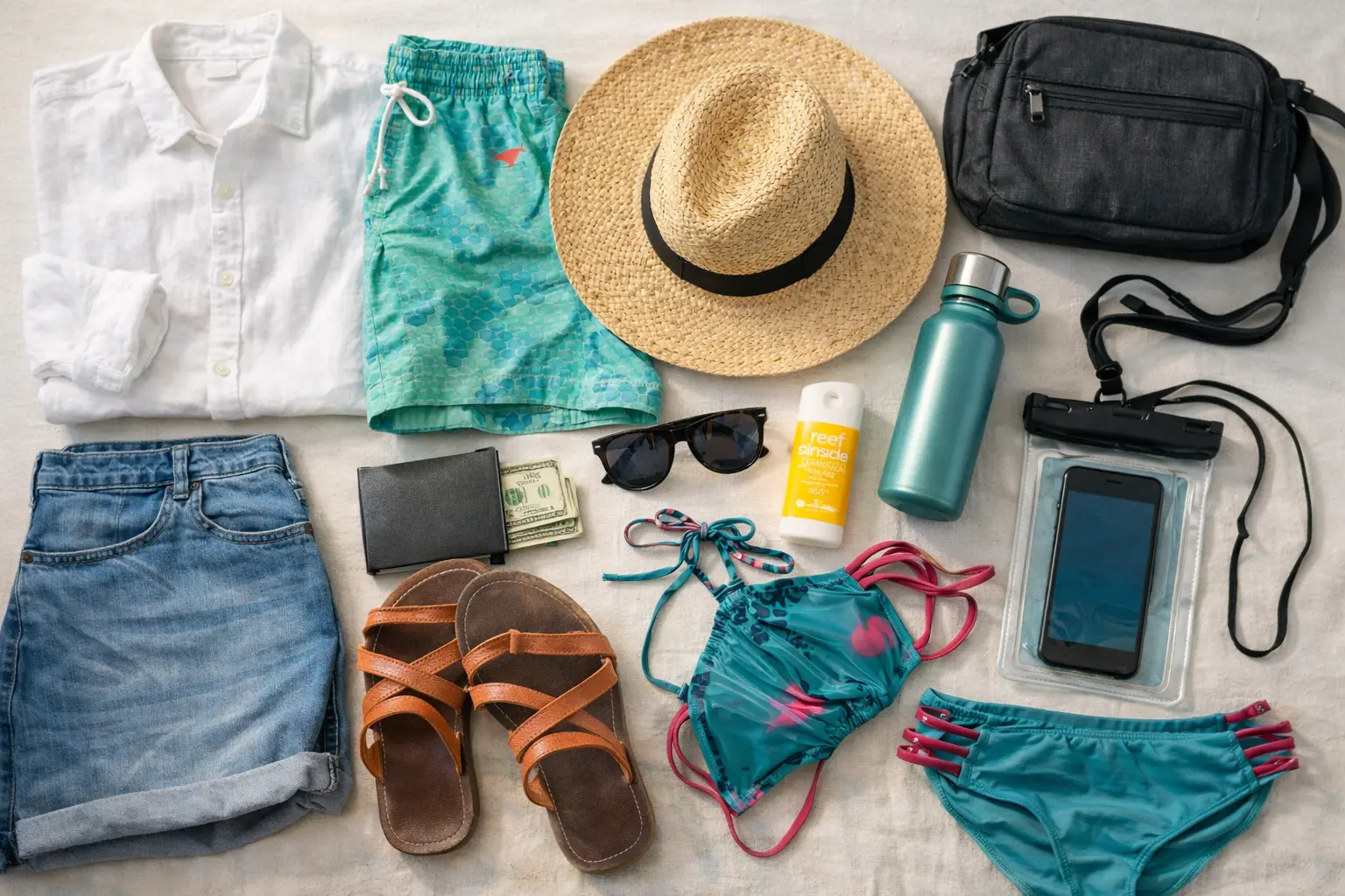 Practical Playa del Carmen packing items for beach days and tours