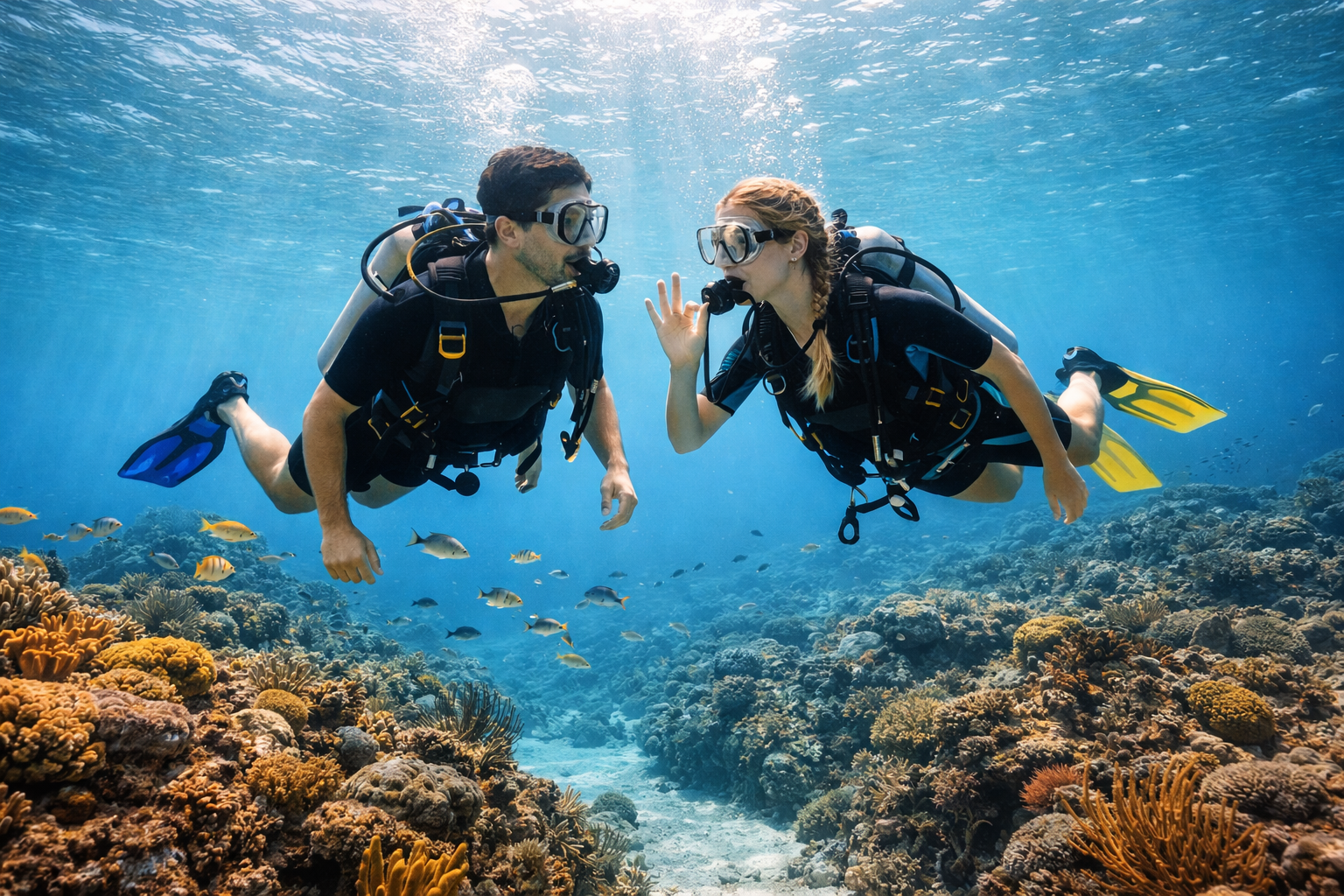 Scuba diving in clear Caribbean water