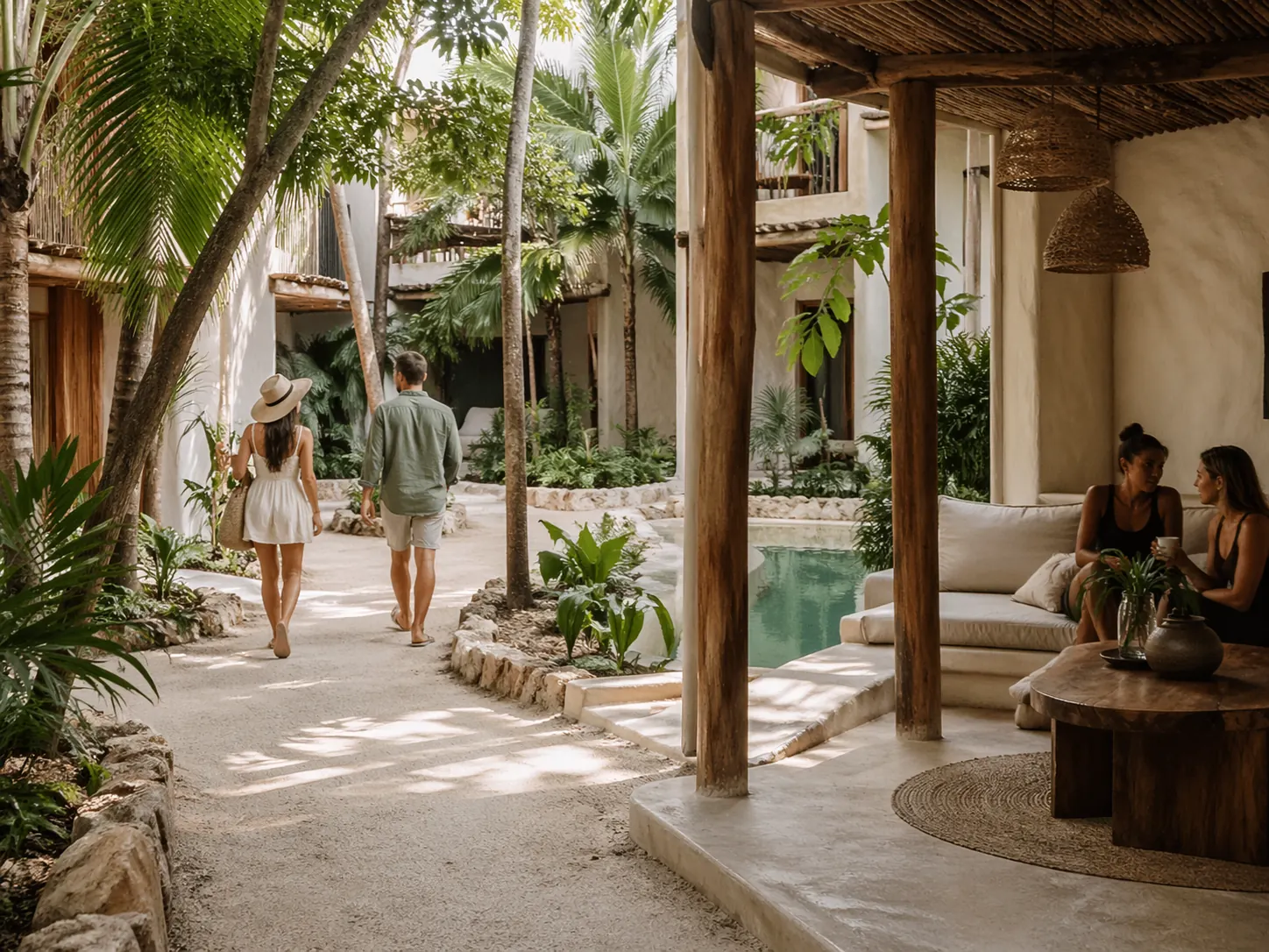 Boutique Tulum stay atmosphere with tropical greenery